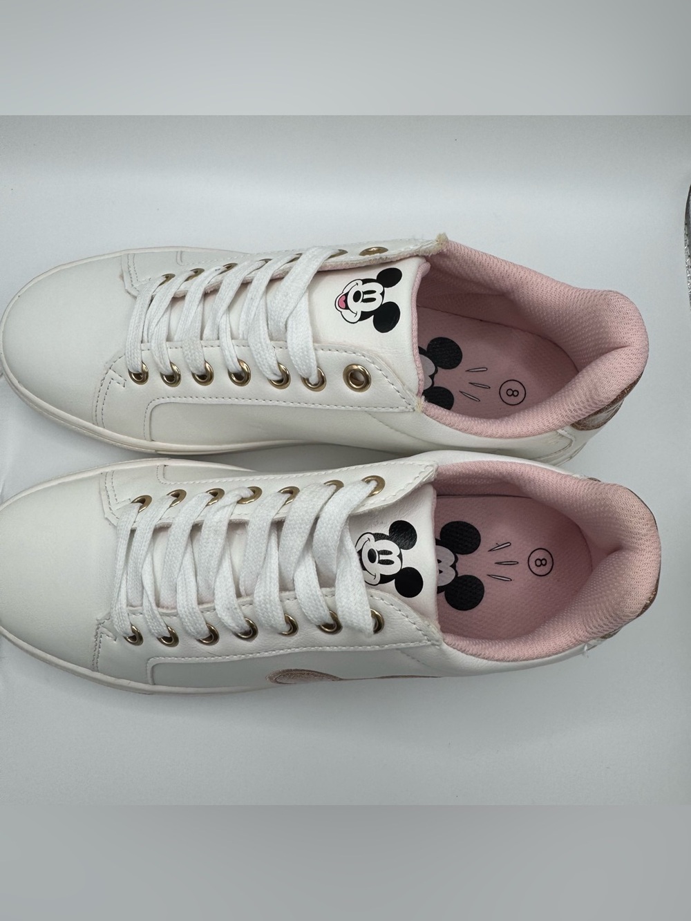 Disney Mickey Mouse Court Sneakers Womens Sz 8 White Rose Gold Glitter ALDI NWOT - Picture 5 of 8